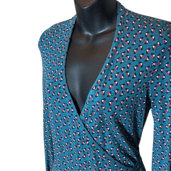 Boden women’s 4R true wrap jersey knit green abstract floral midi dress - Picture 2 of 6